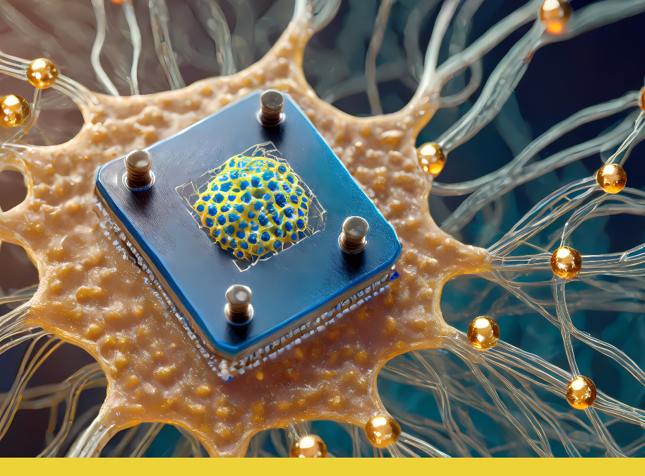 A neuron with an implanted microchip.